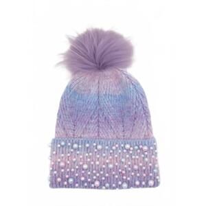 NEW BARI LYNN girl's pastel pearl beanie with fur pom in lavender